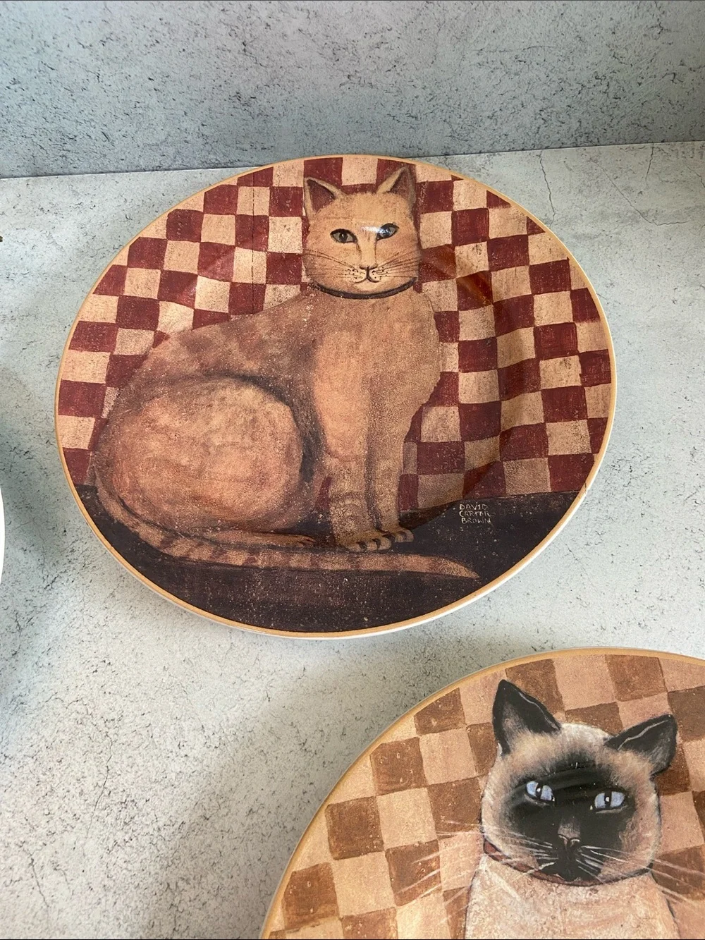 DC Brown Country Kitties David Carter Brown Cat Salad Dessert Plates Set of 4